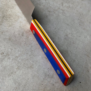 180mm Chefs Knife. Full Tang. Layered G10 Scales (Blue, Red, White, Yellow) - Nacionale Bladeworks