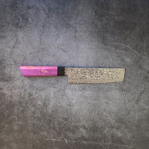 B-STOCK 170mm Nakiri. Damascus AUS10. Stabilized Flame Maple - Nacionale Bladeworks