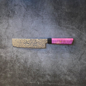 B-STOCK 170mm Nakiri. Damascus AUS10. Stabilized Flame Maple - Nacionale Bladeworks