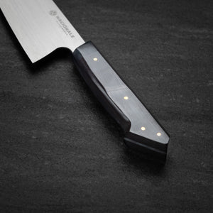 215mm Chefs Knife. San Mai AUS10 Stainless. Spalted Maple / Ebony / Maple Burl. Magnetic Maple Saya