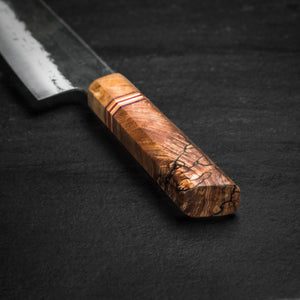 180mm Kurouchi Santoku. Stabilized Spalted Maple Handle - Nacionale Bladeworks