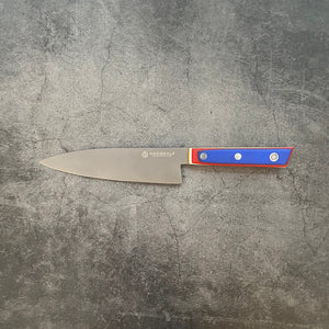 B-Stock 180mm Chef's Knife. Full Tang. Layered G10 Scales (Blue, Red, White, Yellow) Sandblasted Finish - Nacionale Bladeworks