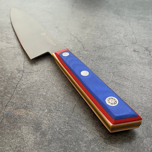 B-Stock 180mm Chef's Knife. Full Tang. Layered G10 Scales (Blue, Red, White, Yellow) Sandblasted Finish - Nacionale Bladeworks
