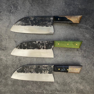 J. 185mm Cleaver. Kurouchi Full Tang Leaf Spring Carbon Steel. Stabilized Maple. w/ Mahogany Saya - Nacionale Bladeworks