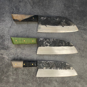 J. 185mm Cleaver. Kurouchi Full Tang Leaf Spring Carbon Steel. Stabilized Maple. w/ Mahogany Saya - Nacionale Bladeworks